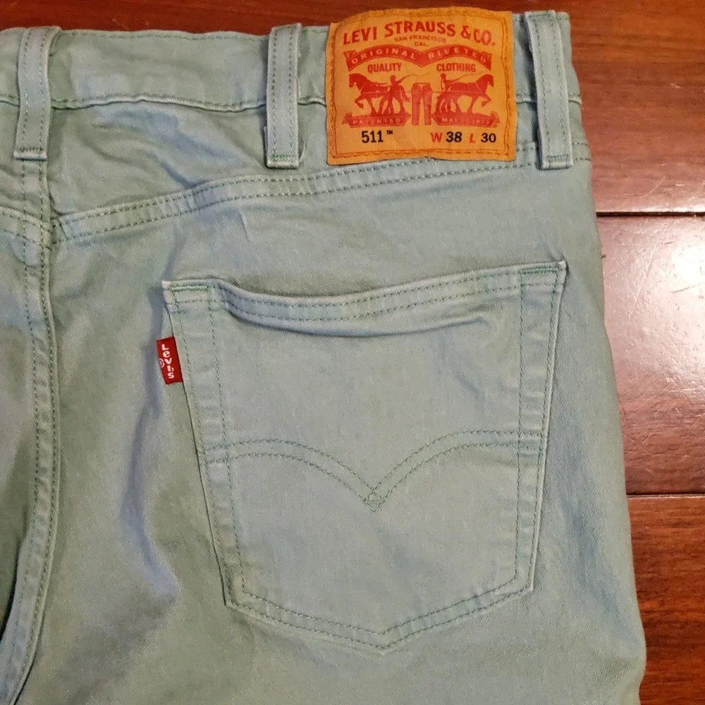 Levis 511 Slim Fit Jeans Mens 38x30 Light Green Sage WaterLess Denim Pants